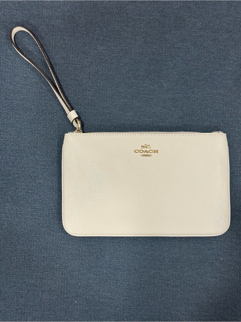 Coach Cream Leather Wristlet with Gold Logo